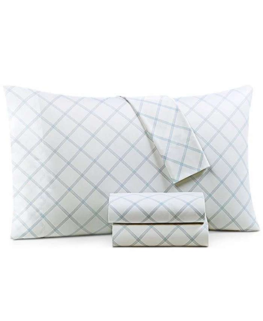 Sheets & Pillowcases * | Charter Club Printed Window Pane 550-Thread Count Cotton 4-Pc. Sheet Set, King, Created For Macy'S Blue