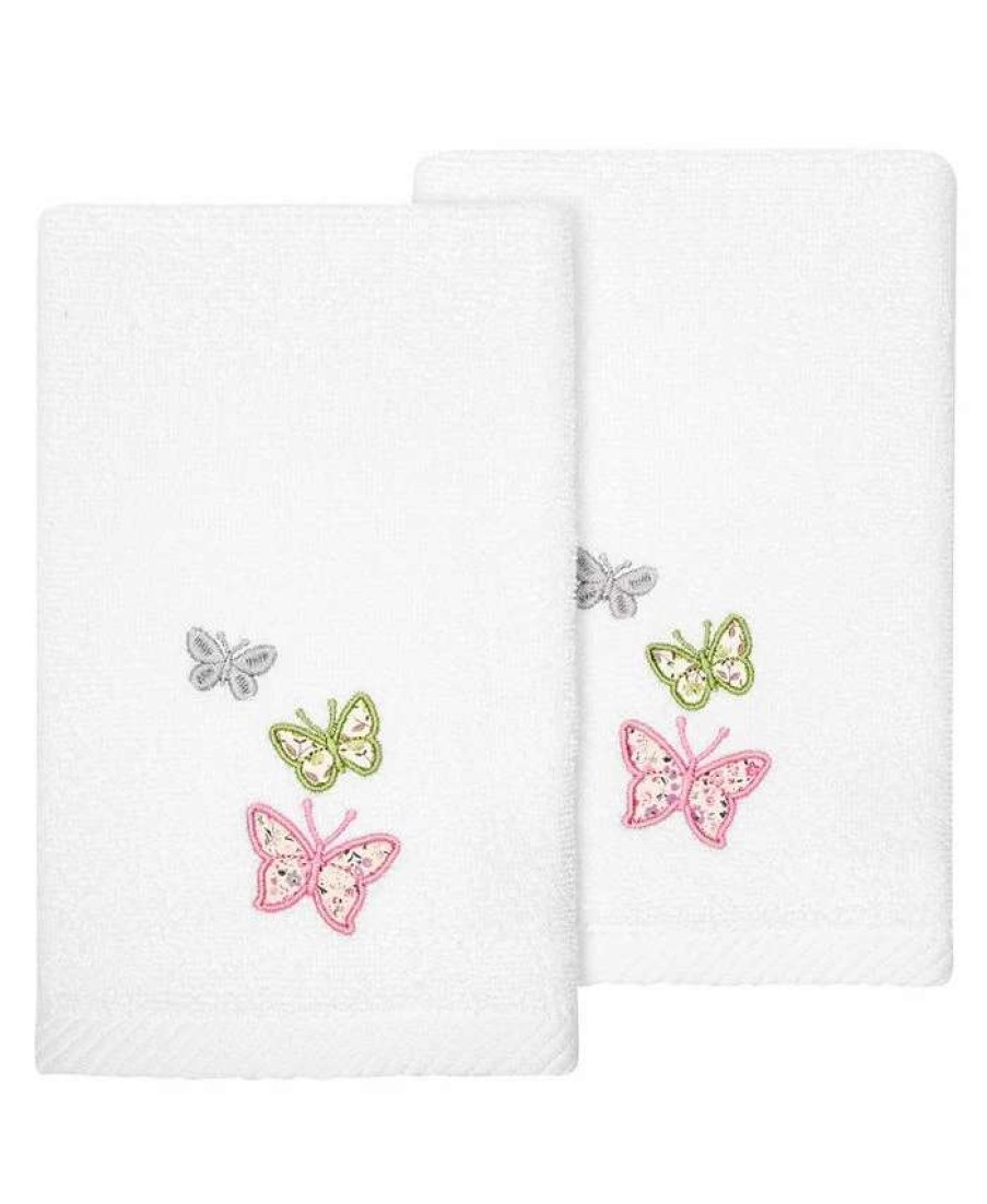 Bath Towels * | Linum Home Textiles Turkish Cotton Mariposa Embellished Fingertip Towel Set, 2 Piece