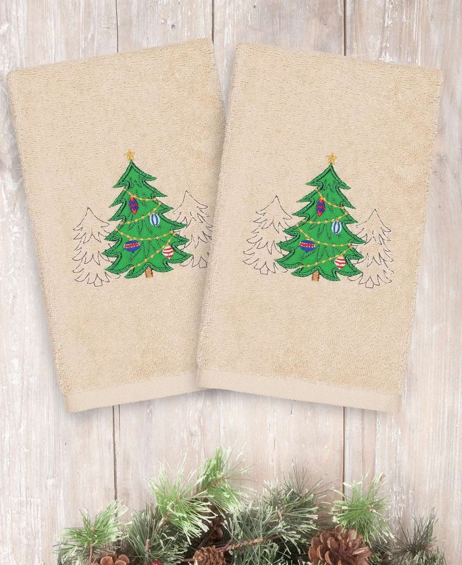 Bath Towels * | Linum Home Christmas Three Trees 100% Turkish Cotton Hand Towels