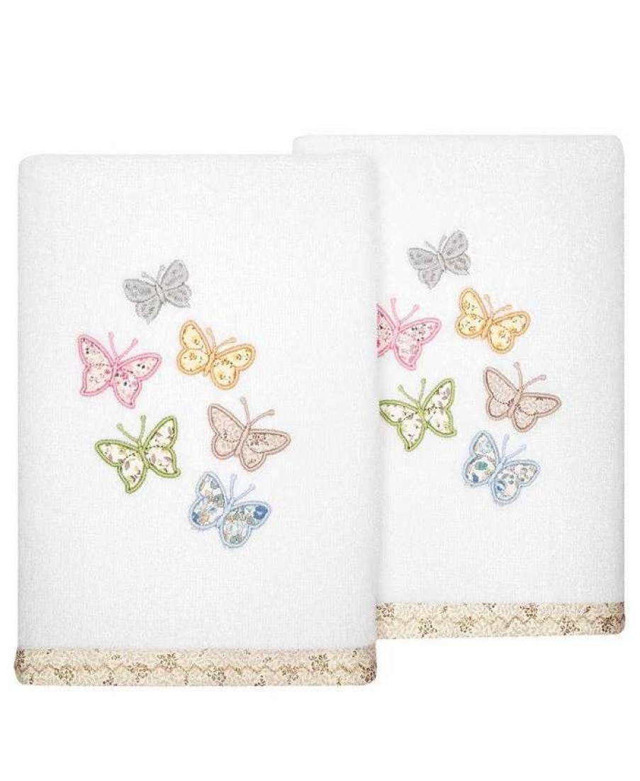 Bath Towels * | Linum Home Textiles Turkish Cotton Mariposa Embellished Hand Towel Set, 2 Piece