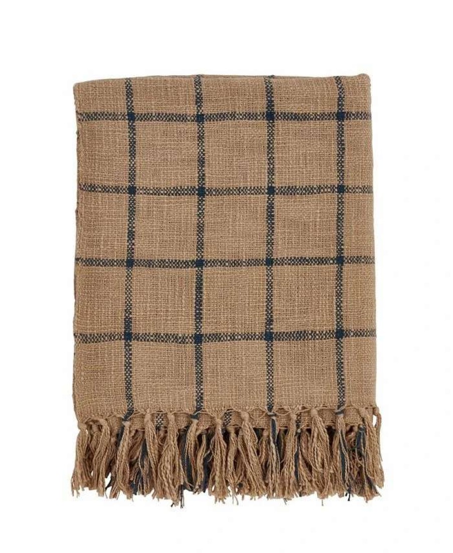 Blankets & Throws * | Saro Lifestyle Checkered Throw Camel