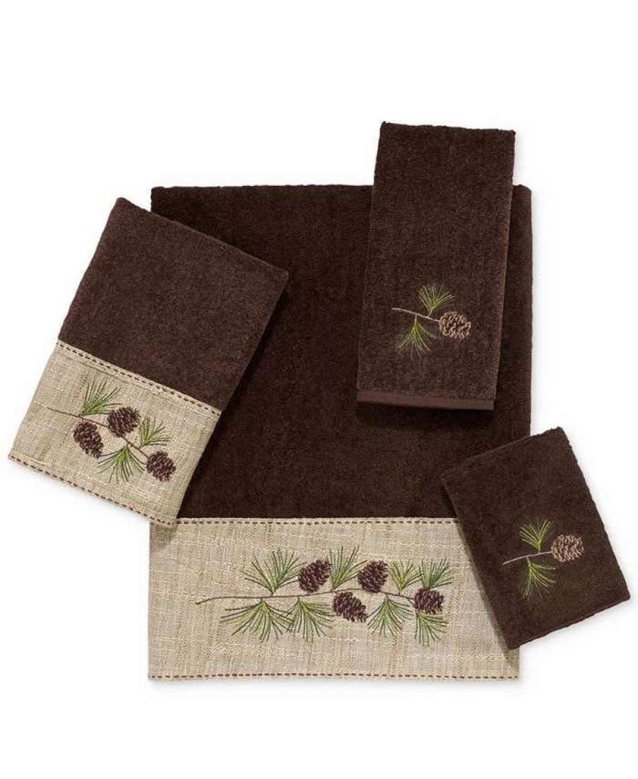 Bath Towels * | Avanti Pine Branch Cotton Embroidered Fingertip Towel Mocha