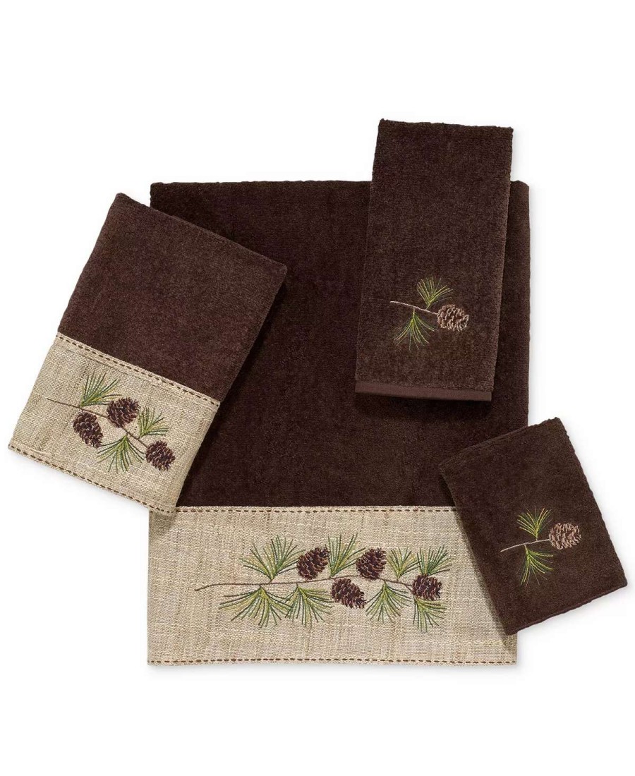 Bath Towels * | Avanti Pine Branch Cotton Embroidered Fingertip Towel Mocha