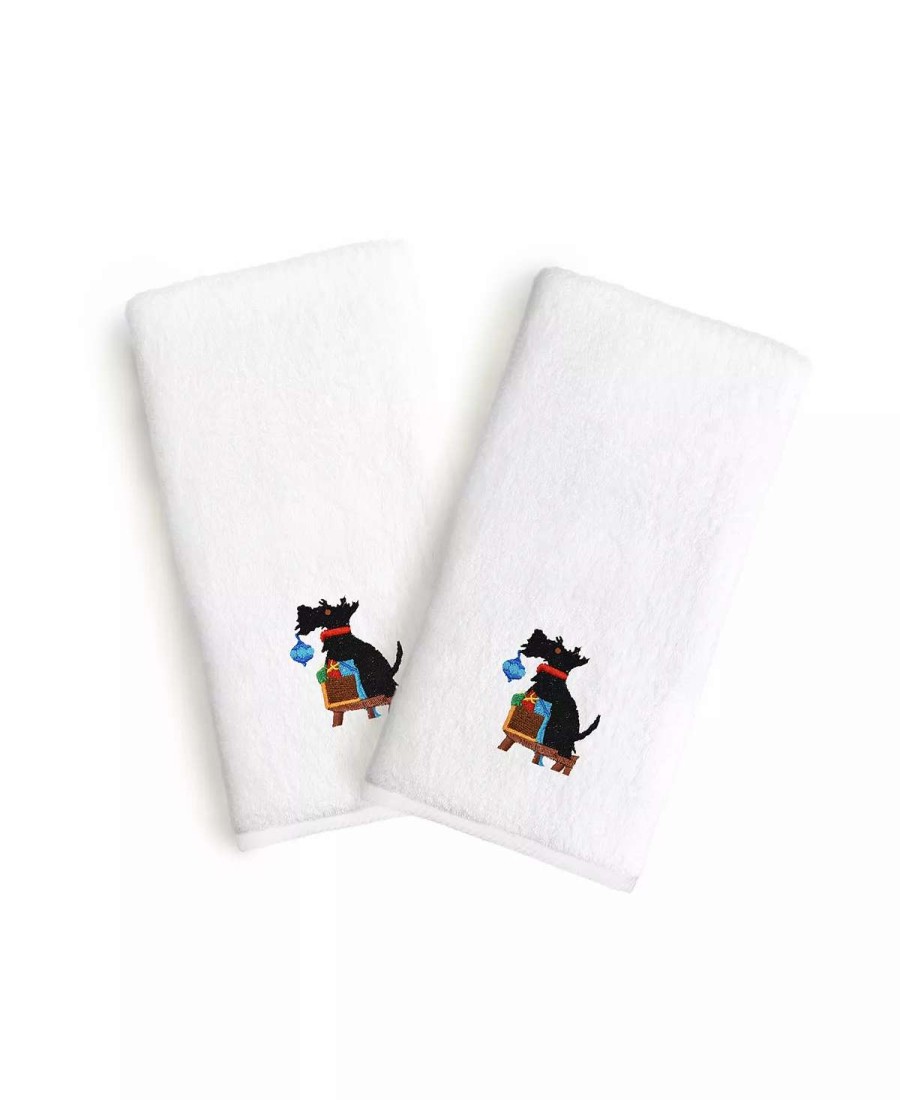 Bath Towels * | Linum Home Textiles Embroidered Luxury Hand Towels Christmas Dog Set Of 2 White