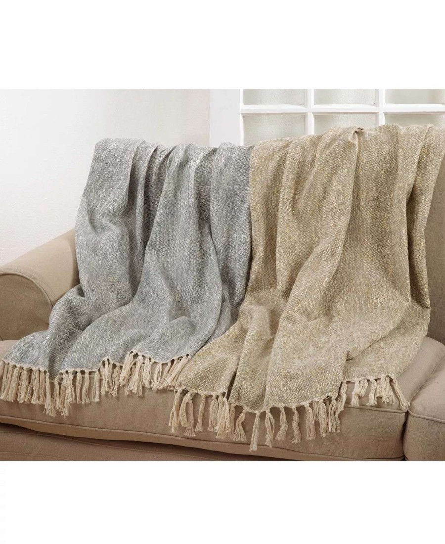 Blankets & Throws * | Saro Lifestyle Foil Design Throw Gray