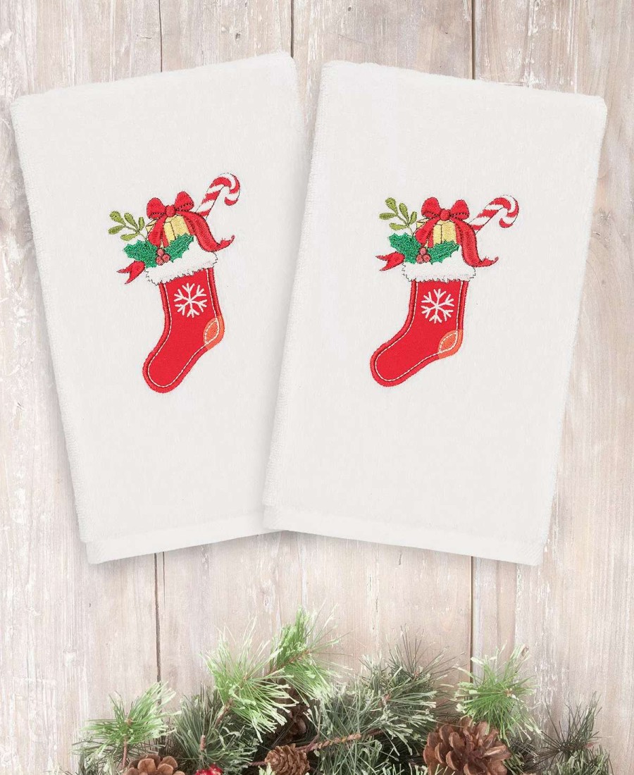 Bath Towels * | Linum Home Christmas Stocking 100% Turkish Cotton 2-Pc. Hand Towel Set