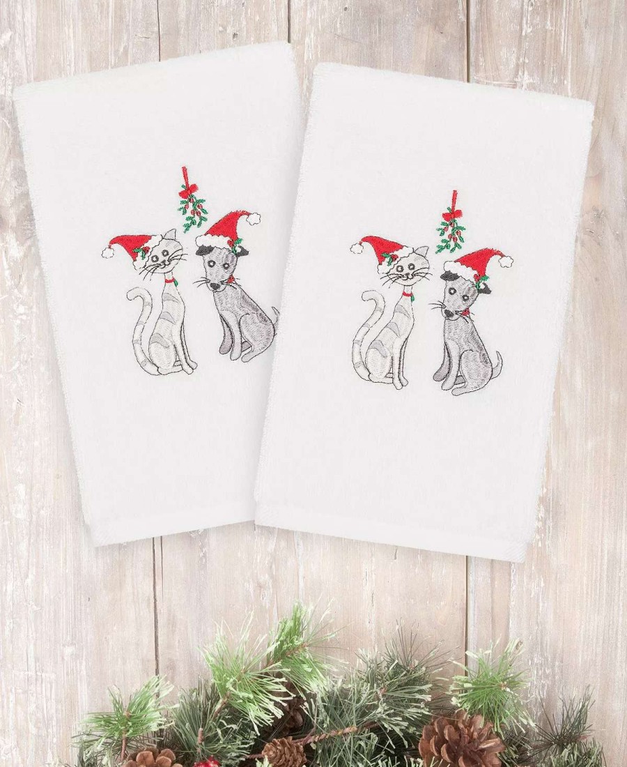 Bath Towels * | Linum Home Christmas Cute Couple 100% Turkish Cotton 2-Pc. Hand Towel Set