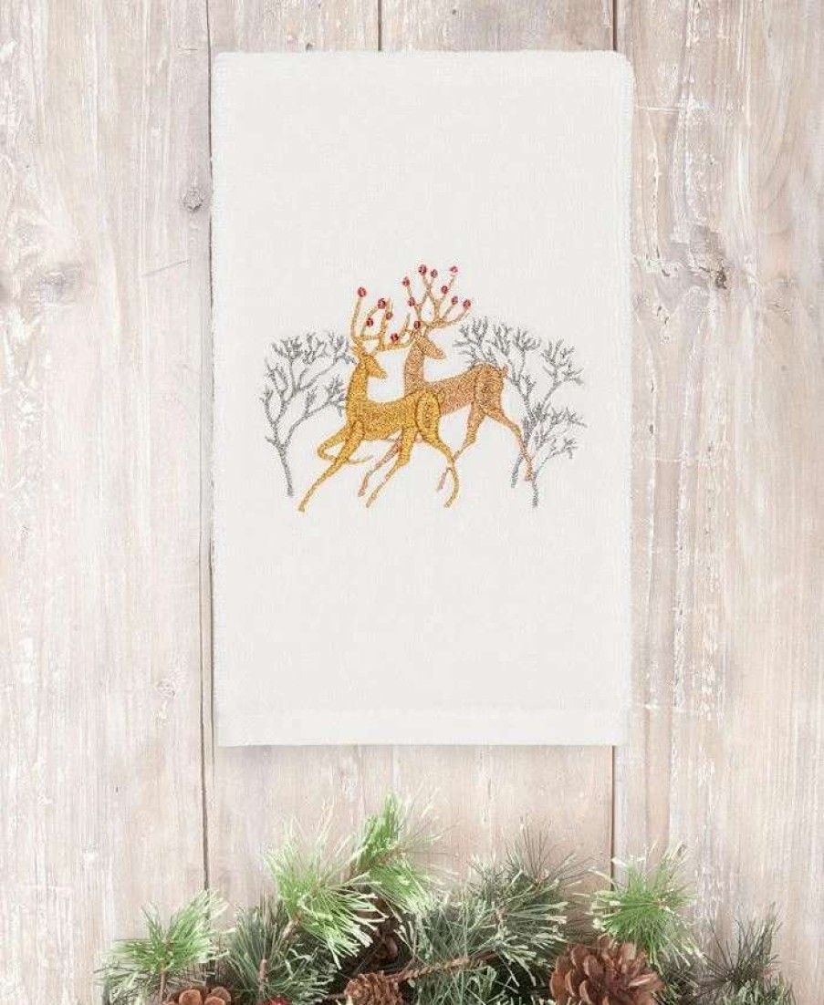 Bath Towels * | Linum Home Christmas Deer 100% Turkish Cotton Hand Towel