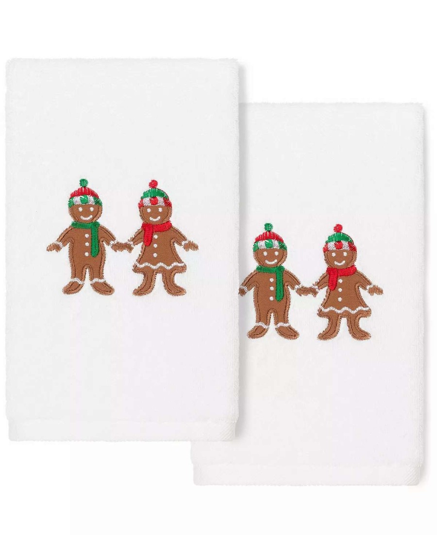 Bath Towels * | Linum Home Christmas Gingerbread Embroidered 100% Turkish Cotton 2-Pc. Hand Towel Set