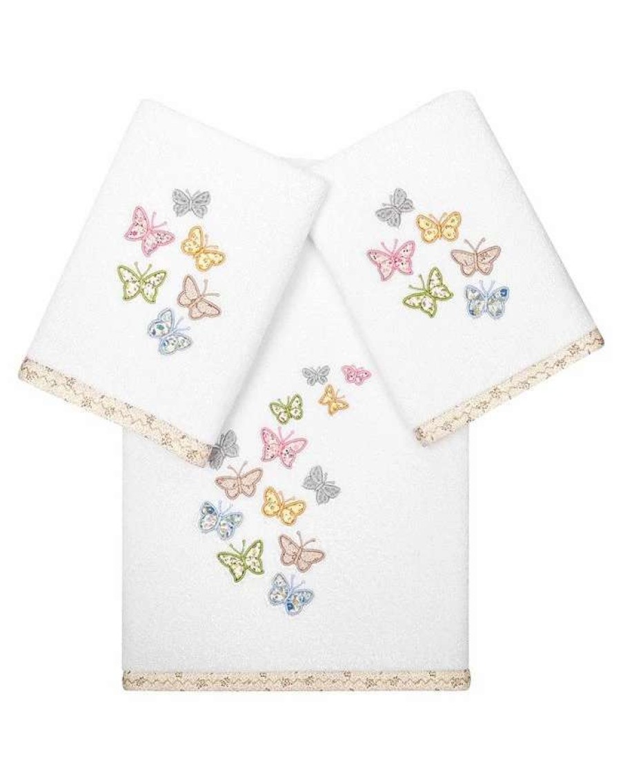 Bath Towels * | Linum Home Textiles Turkish Cotton Mariposa Embellished Towel Set, 3 Piece