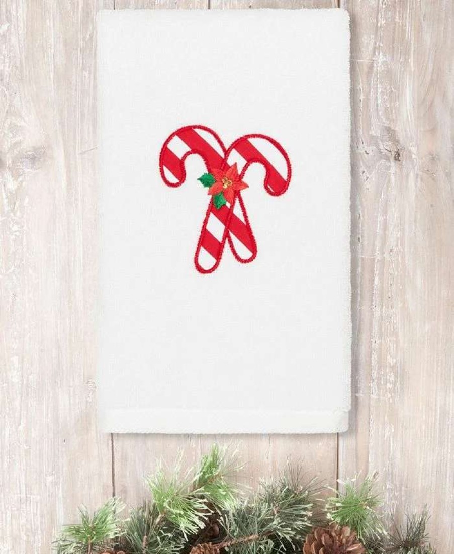 Bath Towels * | Linum Home Christmas Candy Canes Embroidered 100% Turkish Cotton Hand Towel