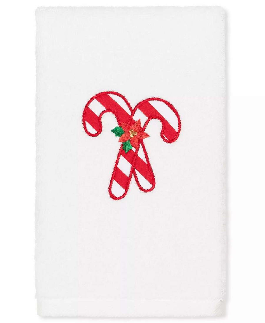 Bath Towels * | Linum Home Christmas Candy Canes Embroidered 100% Turkish Cotton Hand Towel