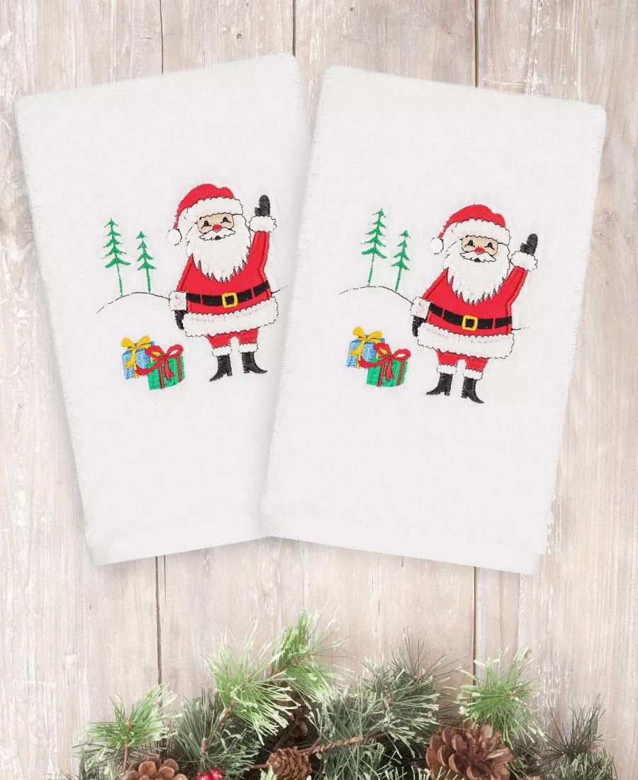 Bath Towels * | Linum Home Christmas Santa Waving 100% Turkish Cotton 2-Pc. Hand Towel Set