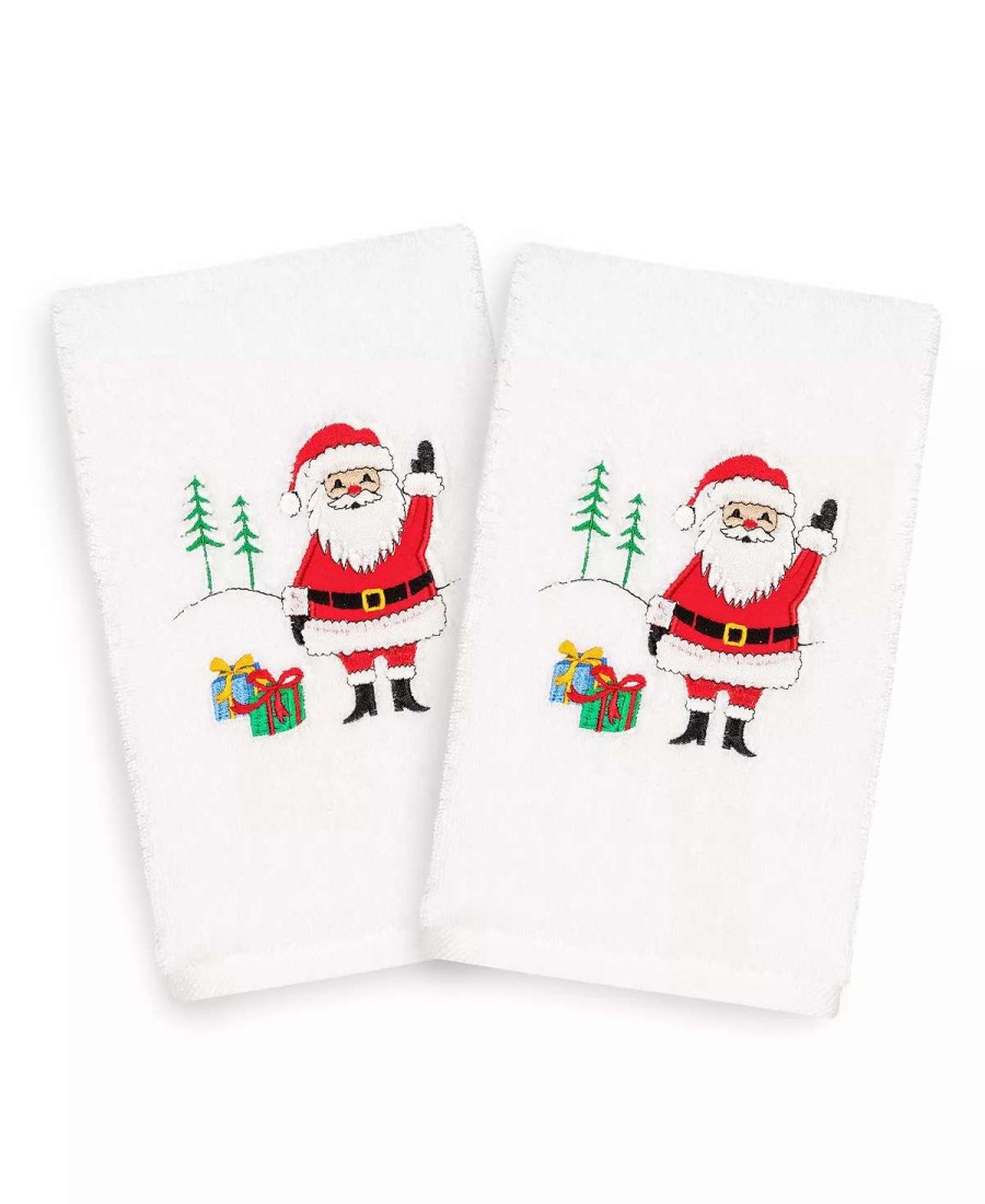 Bath Towels * | Linum Home Christmas Santa Waving 100% Turkish Cotton 2-Pc. Hand Towel Set