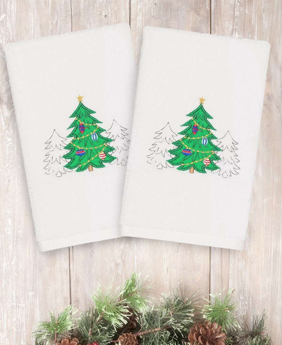 Bath Towels * | Linum Home Christmas Three Trees 100% Turkish Cotton 2-Pc. Hand Towel Set