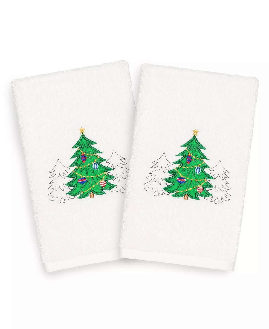 Bath Towels * | Linum Home Christmas Three Trees 100% Turkish Cotton 2-Pc. Hand Towel Set