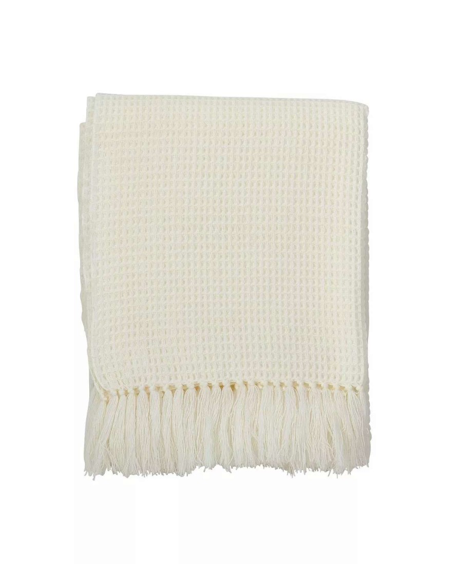 Blankets & Throws * | Saro Lifestyle Waffle Weave Throw Ivory