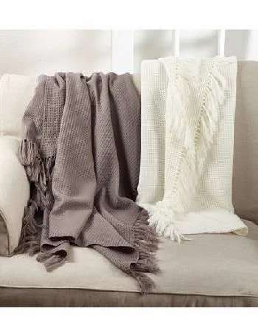 Blankets & Throws * | Saro Lifestyle Waffle Weave Throw Ivory