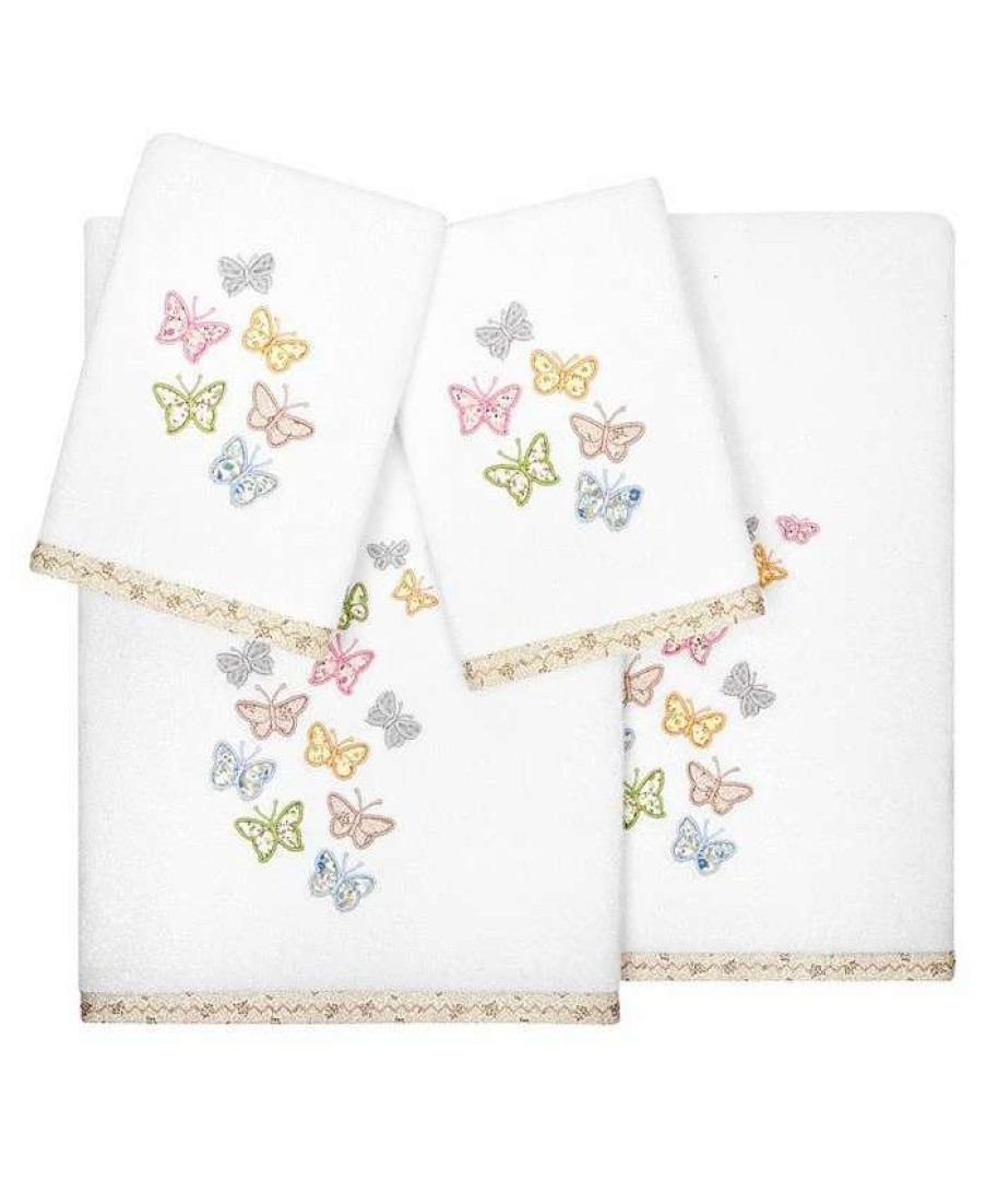 Bath Towels * | Linum Home Textiles Turkish Cotton Mariposa Embellished Towel Set, 4 Piece