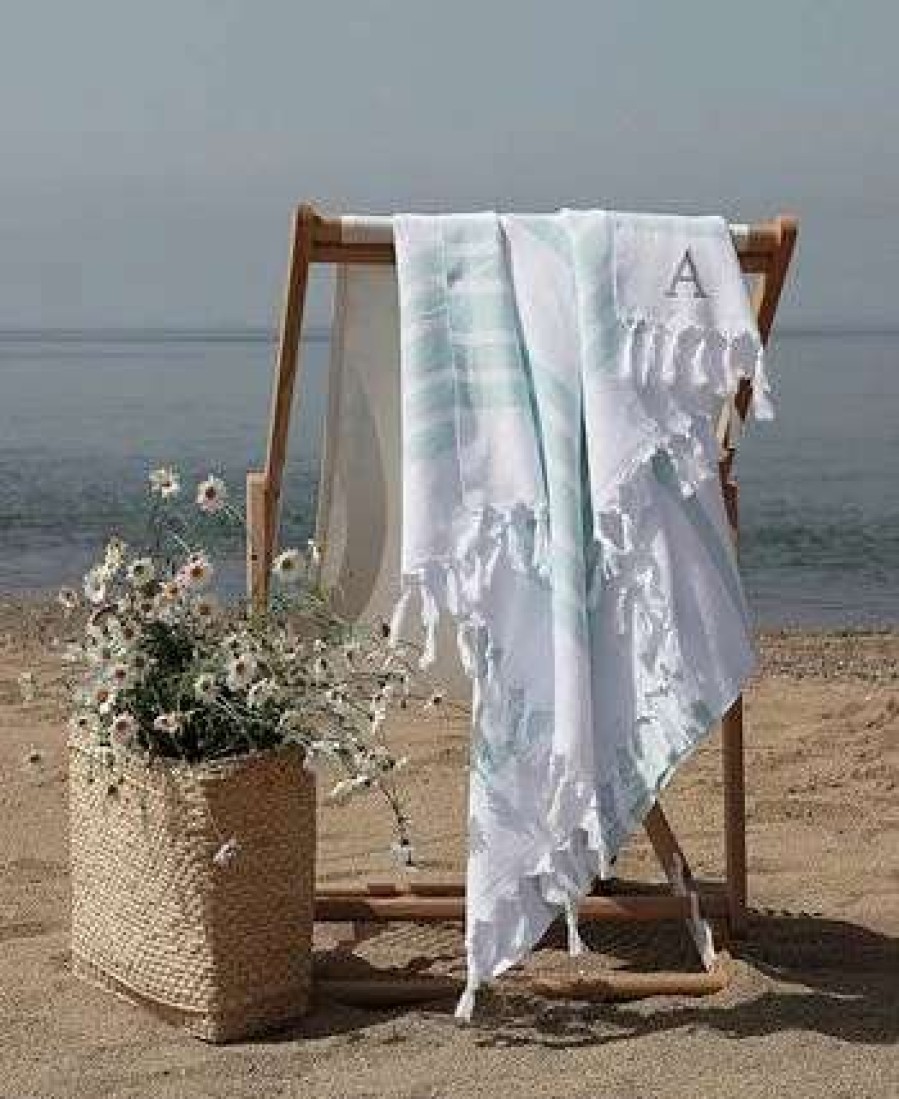 Bath Towels * | Linum Home Personalized Herringbone Pestemal Beach Towel