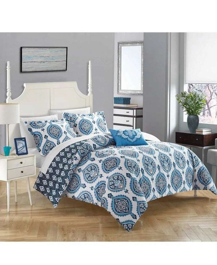 Duvet Covers & Sets * | Chic Home Dar 4 Pc Queen Duvet Cover Set Blue