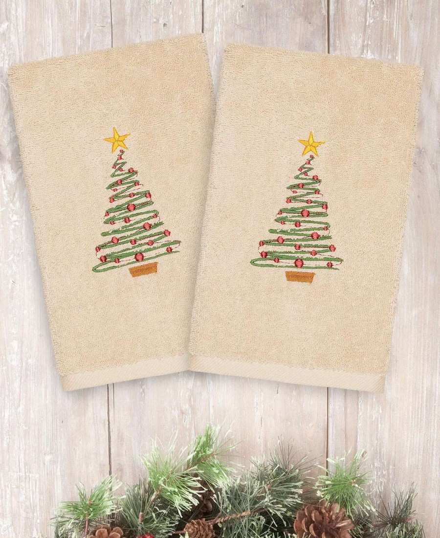 Bath Towels * | Linum Home Christmas Tree 100% Turkish Cotton Hand Towels