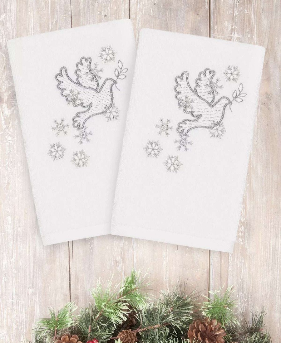 Bath Towels * | Linum Home Christmas Dove 100% Turkish Cotton 2-Pc. Hand Towel Set