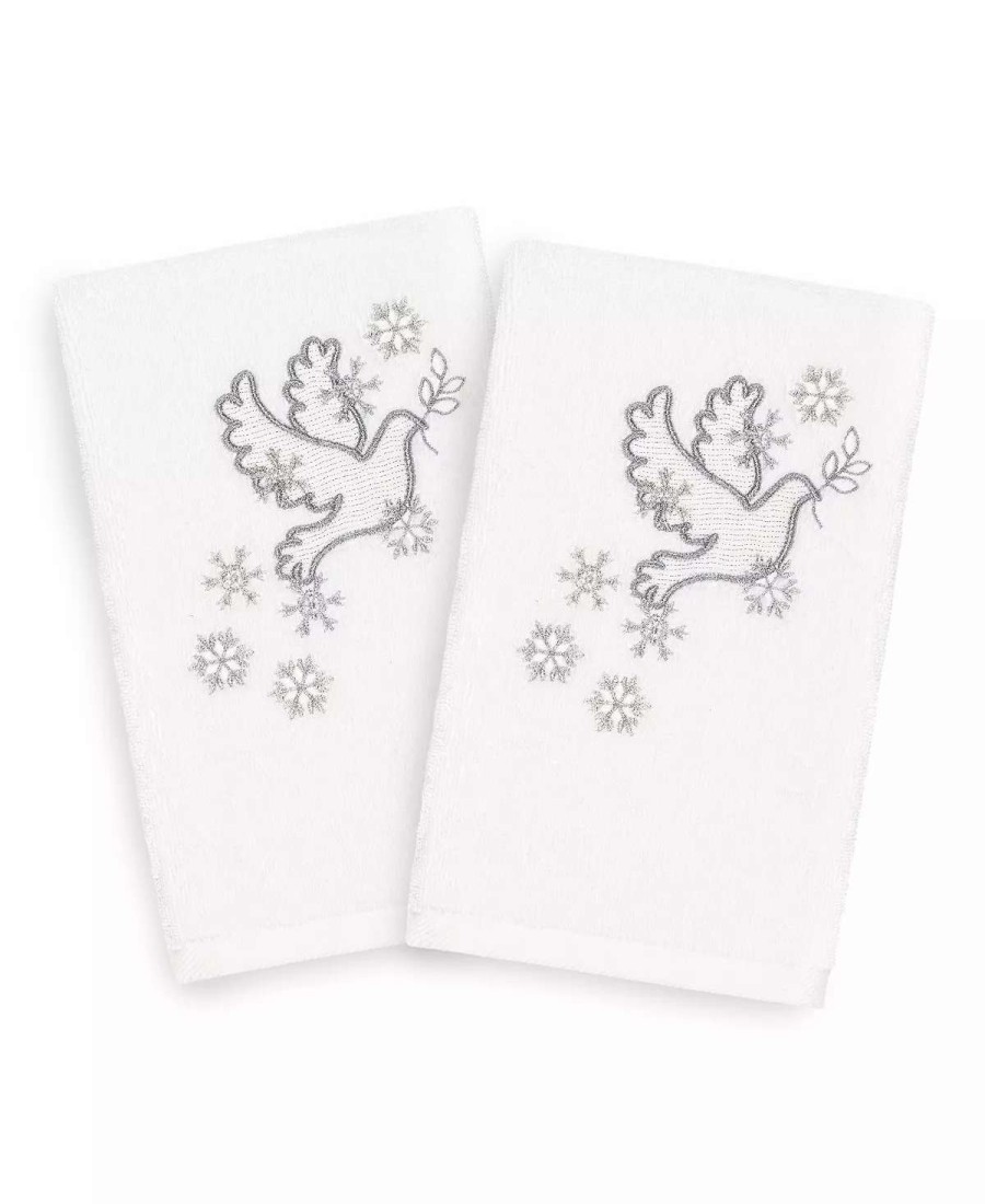 Bath Towels * | Linum Home Christmas Dove 100% Turkish Cotton 2-Pc. Hand Towel Set