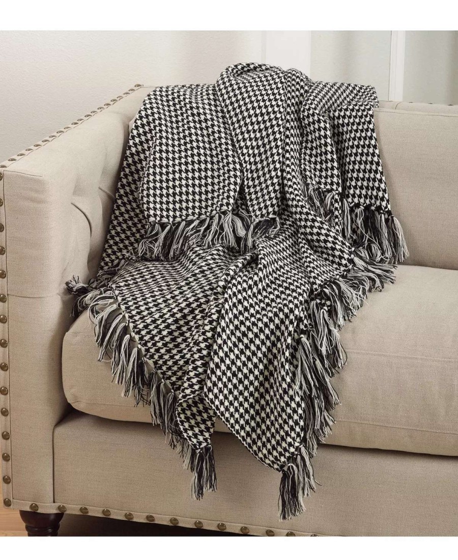 Blankets & Throws * | Saro Lifestyle Houndstooth Design Throw Black