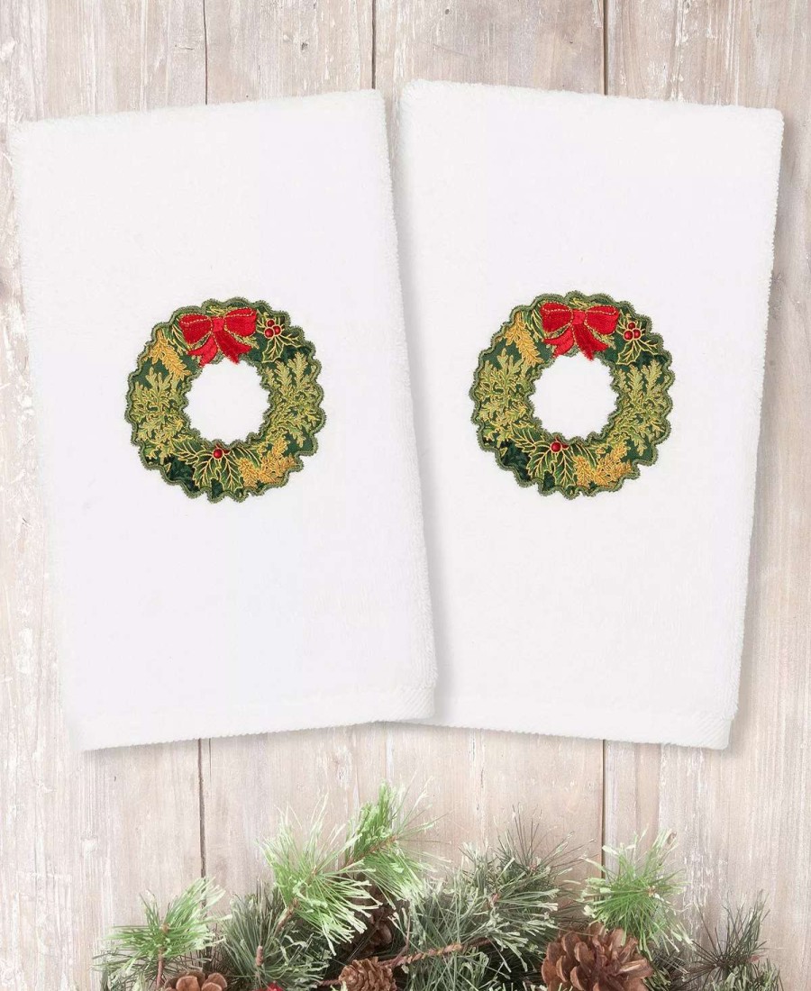 Bath Towels * | Linum Home Christmas Wreath Embroidered 100% Turkish Cotton 2-Pc. Hand Towel Set