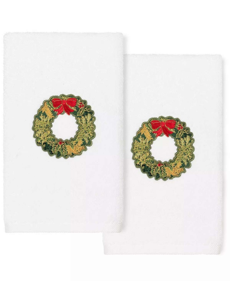 Bath Towels * | Linum Home Christmas Wreath Embroidered 100% Turkish Cotton 2-Pc. Hand Towel Set