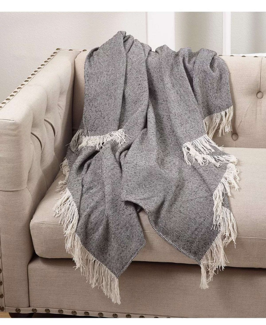 Blankets & Throws * | Saro Lifestyle Herringbone Throw Dark Gray