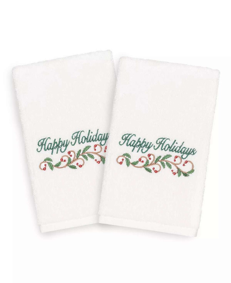 Bath Towels * | Linum Home Christmas Happy Holidays 100% Turkish Cotton 2-Pc. Hand Towel Set