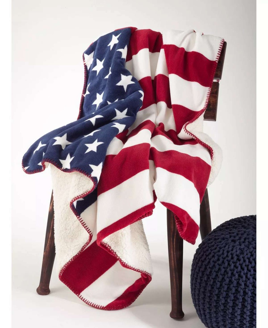 Blankets & Throws * | Saro Lifestyle Us Flag Design Sherpa Throw Multi