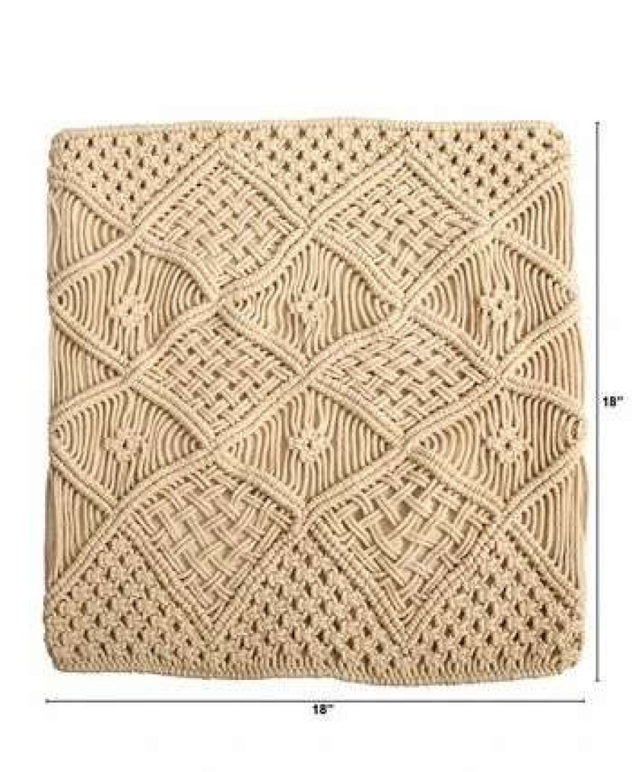 Designer Bedding * | Nearly Natural Boho Cross Woven Macrame Decorative Pillow Cover, 18 Beige