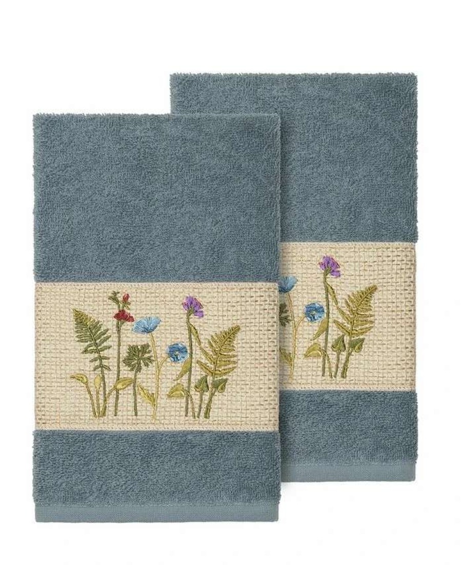 Bath Towels * | Linum Home Serenity 2-Pc. Embellished Hand Towel Set