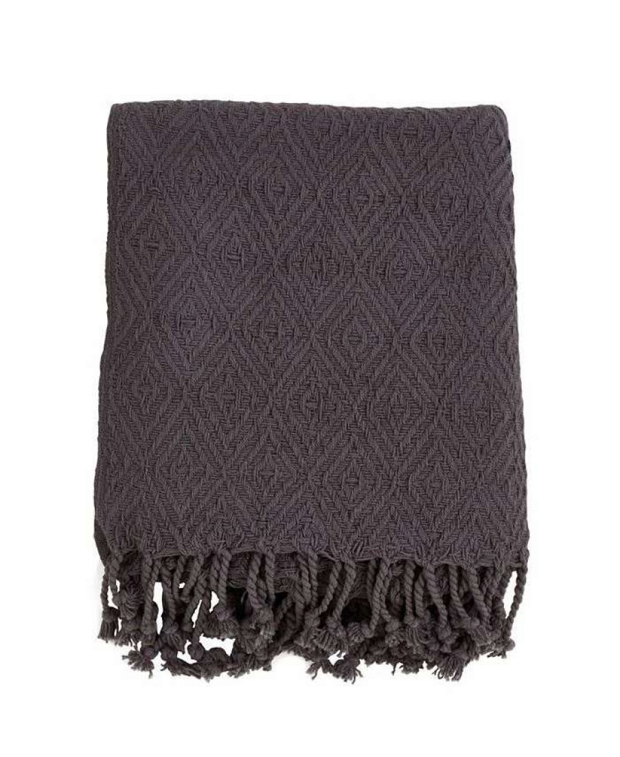 Blankets & Throws * | Saro Lifestyle Diamond Weave Throw Dark Gray