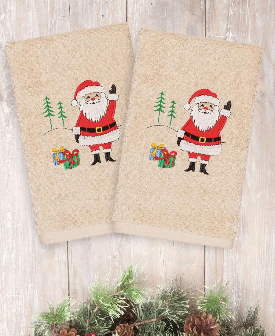 Bath Towels * | Linum Home Christmas Santa Waving 100% Turkish Cotton Hand Towels