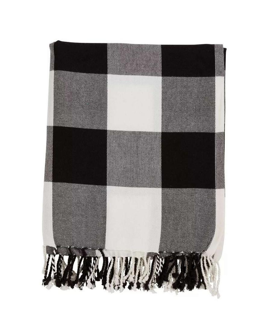 Blankets & Throws * | Saro Lifestyle Buffalo Plaid Fringed Throw Black