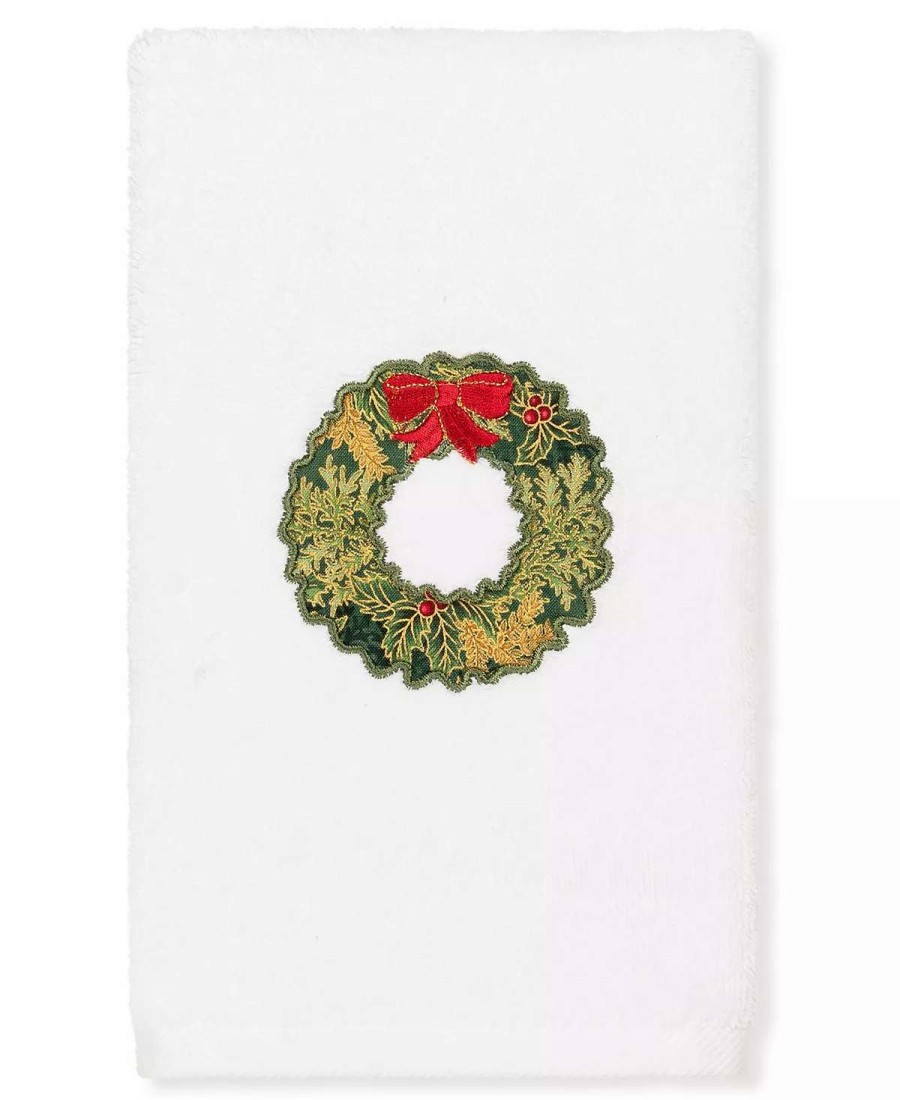 Bath Towels * | Linum Home Christmas Wreath Embroidered 100% Turkish Cotton Hand Towel