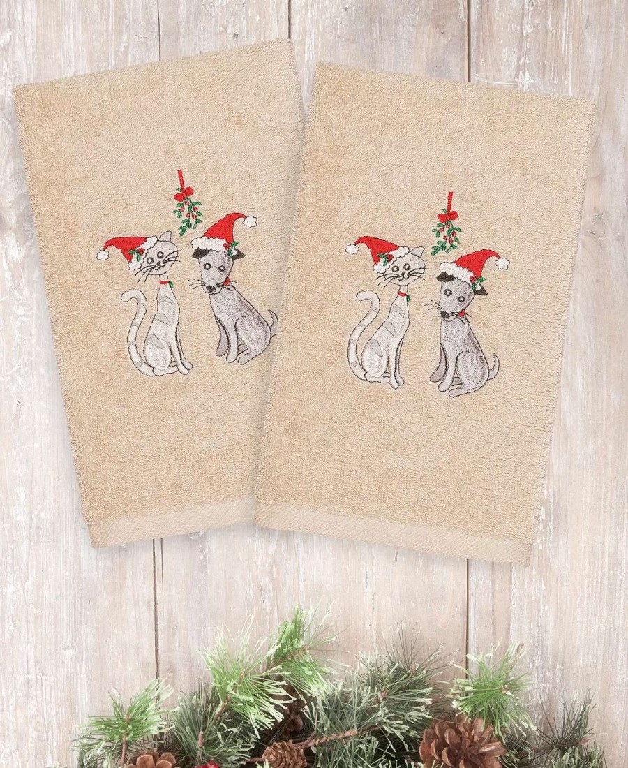 Bath Towels * | Linum Home Christmas Cute Couple 100% Turkish Cotton Hand Towels