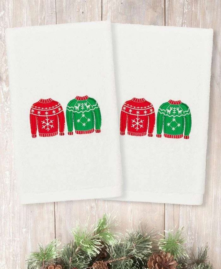 Bath Towels * | Linum Home Christmas Sweaters Embroidered 100% Turkish Cotton 2-Pc. Hand Towel Set