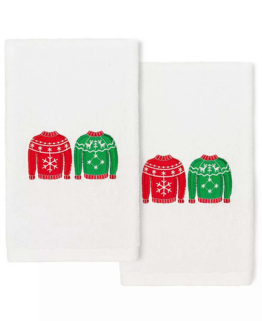 Bath Towels * | Linum Home Christmas Sweaters Embroidered 100% Turkish Cotton 2-Pc. Hand Towel Set