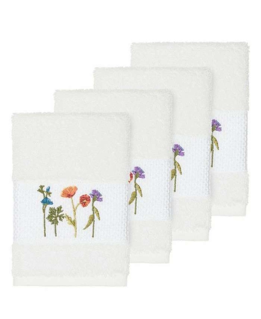 Bath Towels * | Linum Home Turkish Cotton Serenity 4-Pc. Embellished Washcloth Set