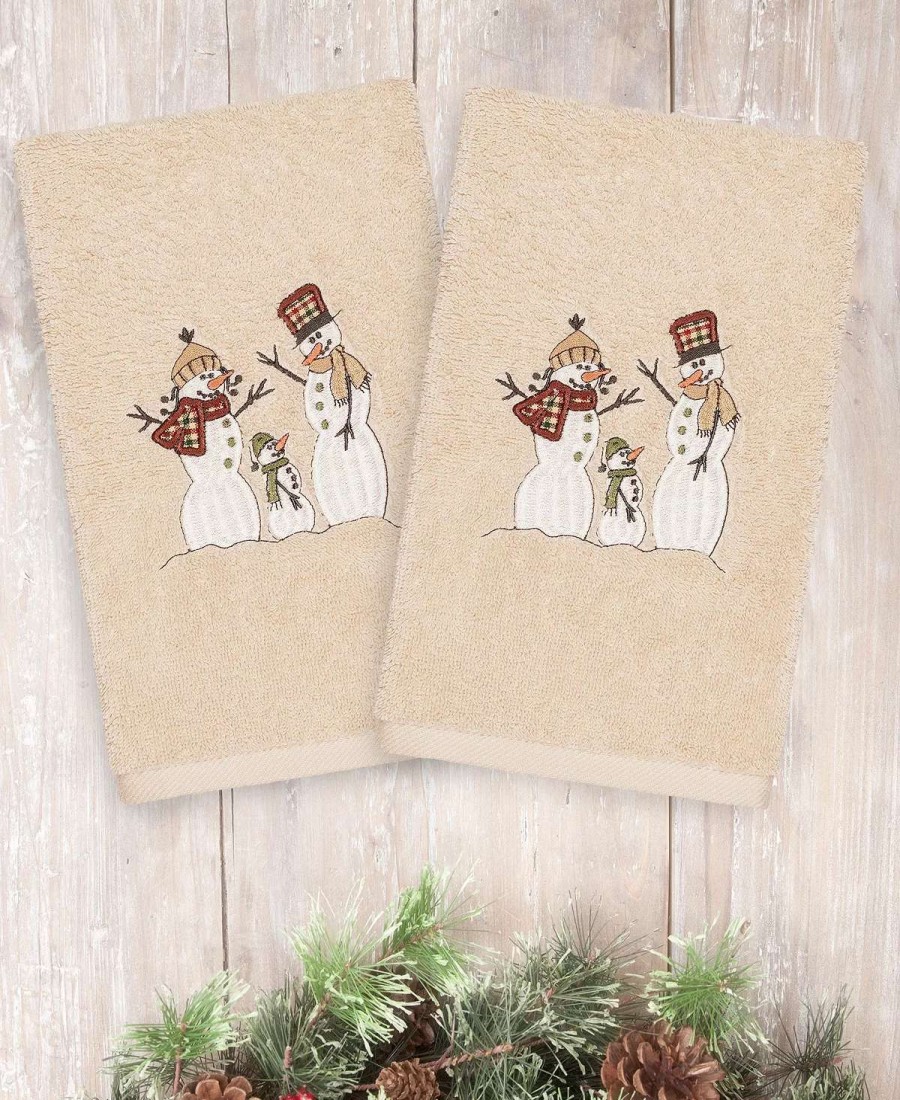 Bath Towels * | Linum Home Christmas Snow Family 100% Turkish Cotton Hand Towels