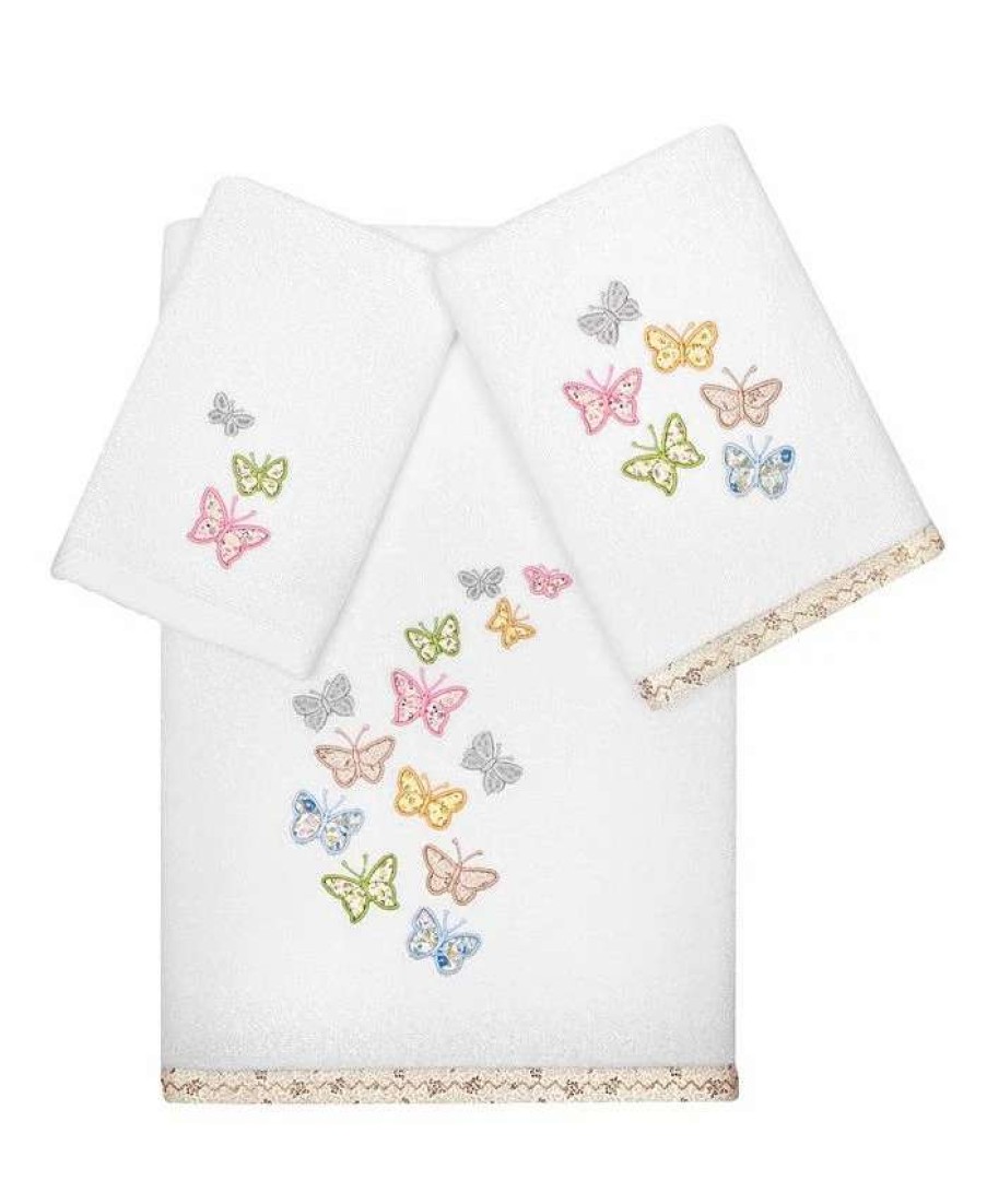 Bath Towels * | Linum Home Textiles Turkish Cotton Mariposa Embellished Towel Set, 3 Piece