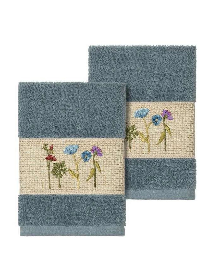 Bath Towels * | Linum Home Serenity 2-Pc. Embellished Washcloth Set