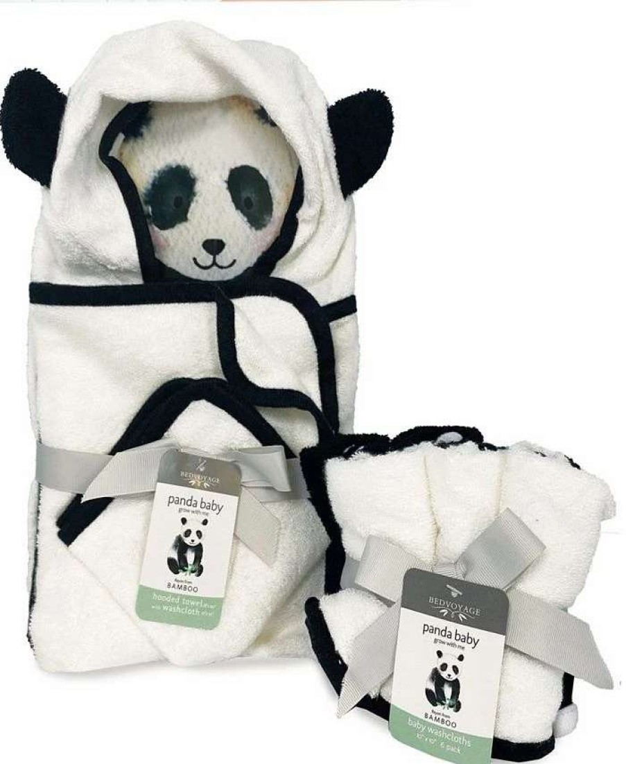 Bath Towels * | Bedvoyage Panda Baby Viscose From Bamboo Bath Essentials, 8Pc Baby Gift Set White/Black