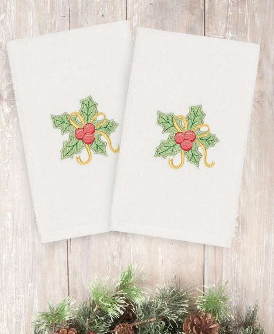 Bath Towels * | Linum Home Christmas Holly Bunch 100% Turkish Cotton 2-Pc. Hand Towel Set