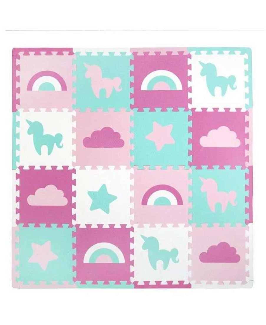 Designer Bedding * | Tadpoles 16 Piece Foam Play Mat Set, Unicorn And Rainbows Pink